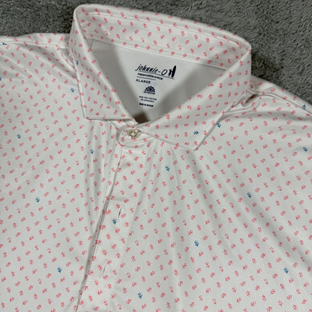 Johnnie-O Performance Golf Polo Shirt Mens Xl All Over Print White Stretch